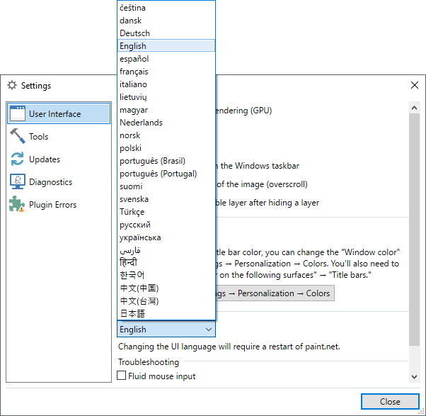 Set the new language in paint.net